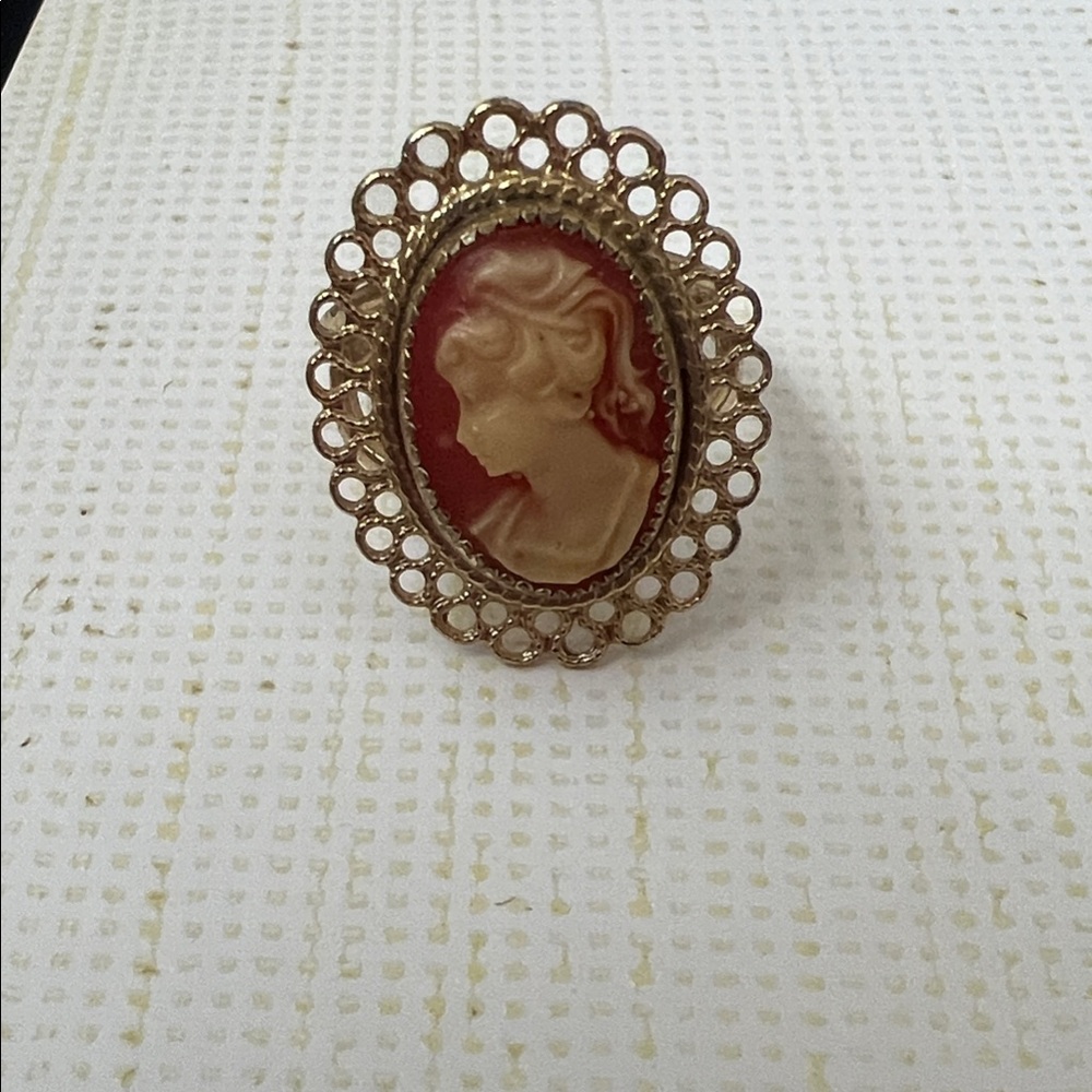 Vintage Beaucraft Cameo Brooch in Sterling and terracotta